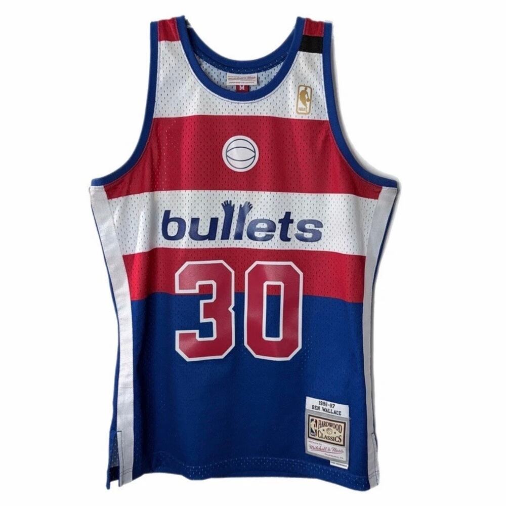 Washington Bullets Ben Wallace #30 Mitchell & Ness 1996/97 NBA Jersey Size M - Picture 2 of 10